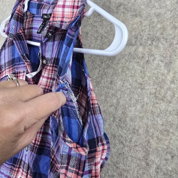 Rue21 Cold Shoulder Plaid Button-Up Shirt Multicolor Cotton Blend XS - Picture 3 of 7